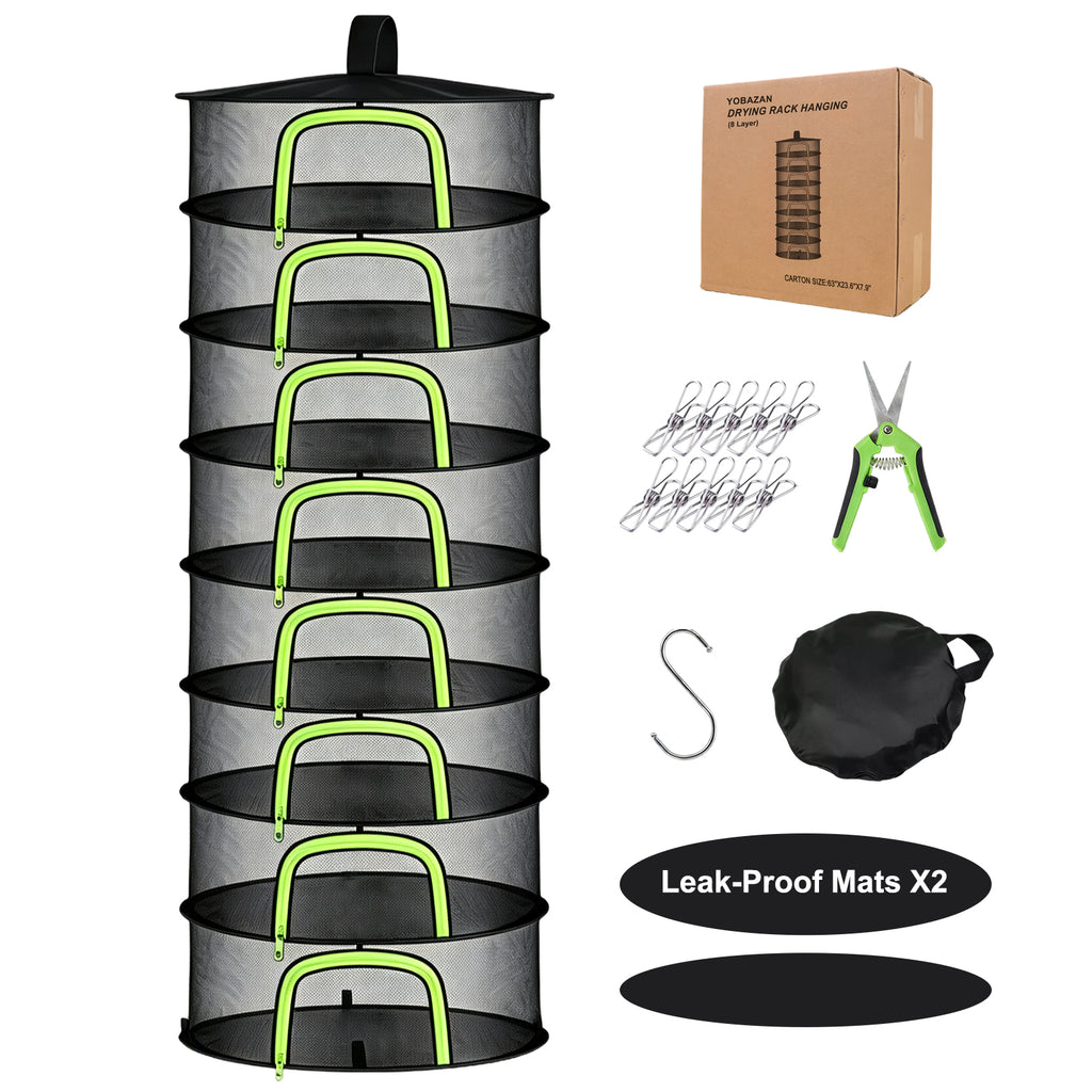 (8 Layers-23.62'') Herb Drying Rack Hanging Mesh Net - 8 Tier plant drying rack Foldable Design with U-Zipper, Bonus Pruning Shears & Plant Hooks for Garden Herbs, Vegetables, Fruits, Flowers & Dried Foods