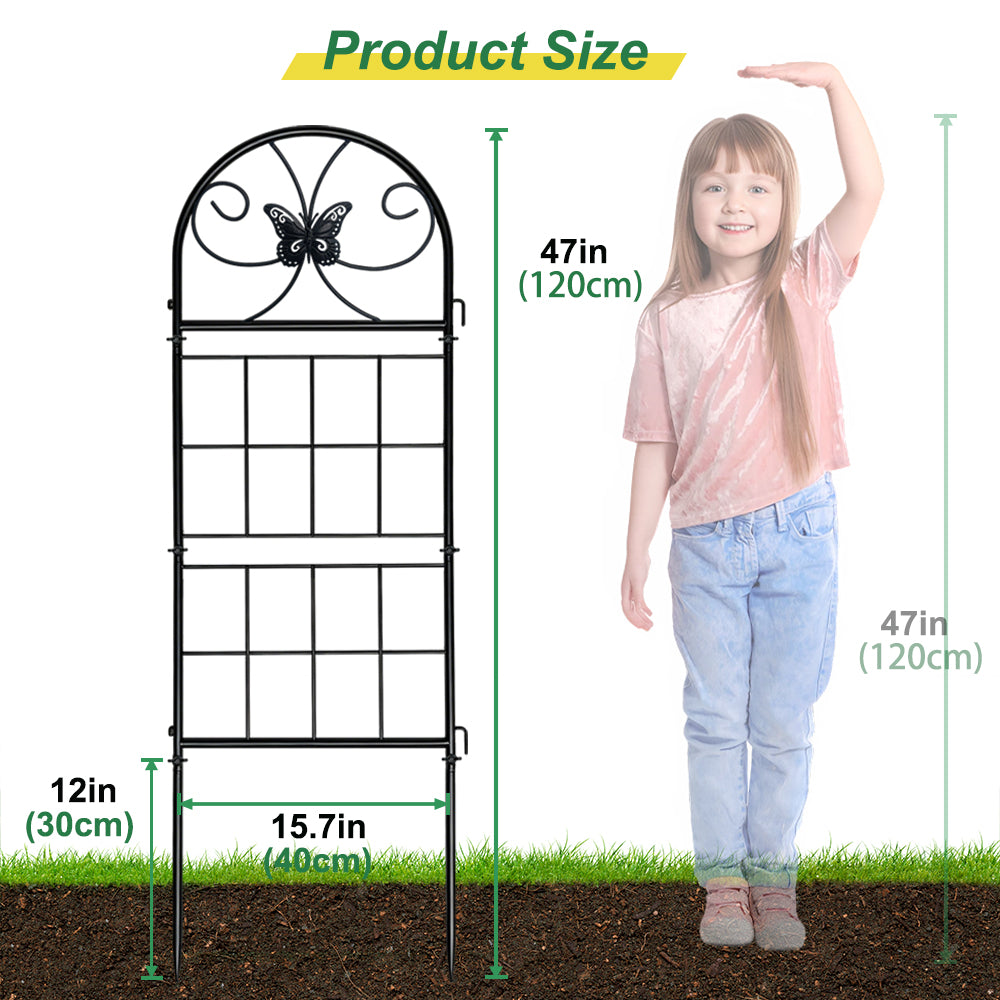 4 Pack Black Garden Trellis for Climbing Plants Outdoor 47” x 16” Climbing Rose Trellis Wrought Iron Trellis Ivy Cucumbers Decorative Metal Flat Trellis
