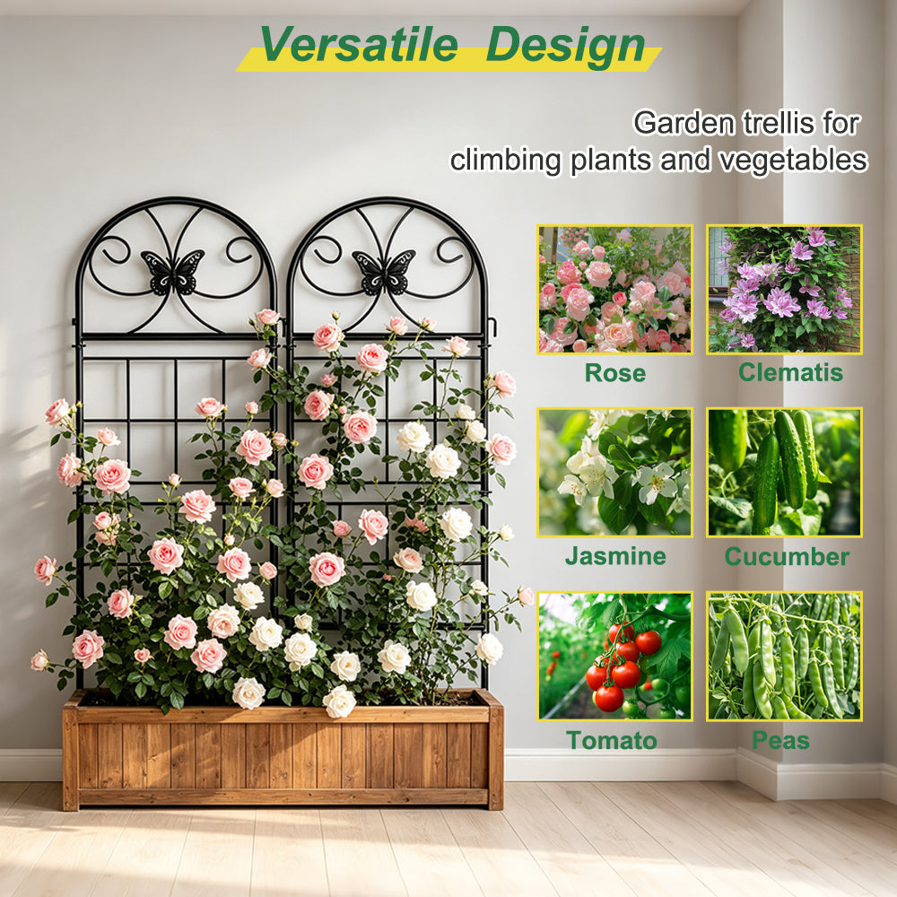 4 Pack Black Garden Trellis for Climbing Plants Outdoor 47” x 16” Climbing Rose Trellis Wrought Iron Trellis Ivy Cucumbers Decorative Metal Flat Trellis