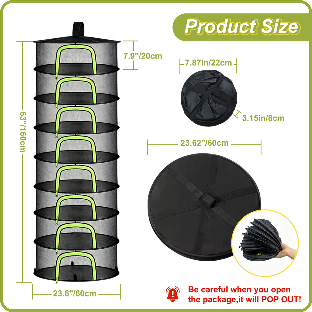 (8 Layers-23.62'') Herb Drying Rack Hanging Mesh Net - 8 Tier plant drying rack Foldable Design with U-Zipper, Bonus Pruning Shears & Plant Hooks for Garden Herbs, Vegetables, Fruits, Flowers & Dried Foods
