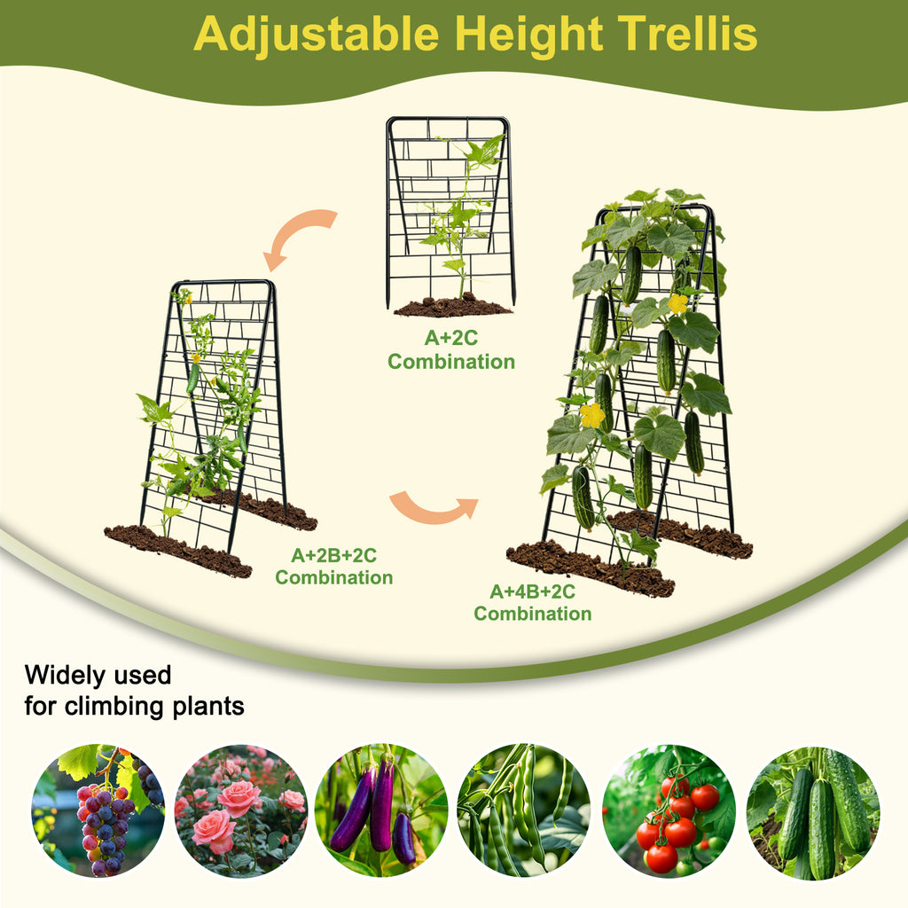 50"x17" A-Frame Cucumber Trellis for Raised Bed, Heavy Duty All-Metal Support for Climbing Plants, Cucumbers, Tomatoes & Beans, Easy Assembly, with Bonus Shears & Accessories, 1 Pack, Black,