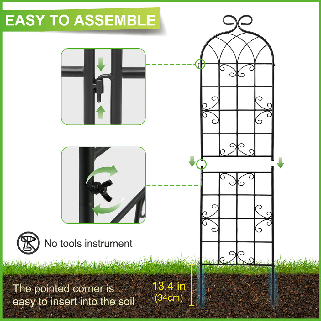 2 Pack 87.8x20in Rustic Iron Arch Decoration Garden Trellis with Black Metal Coating – Perfect for Supporting Climbing Plants Outdoor, Roses, Vines, Flowers, and Vegetables.