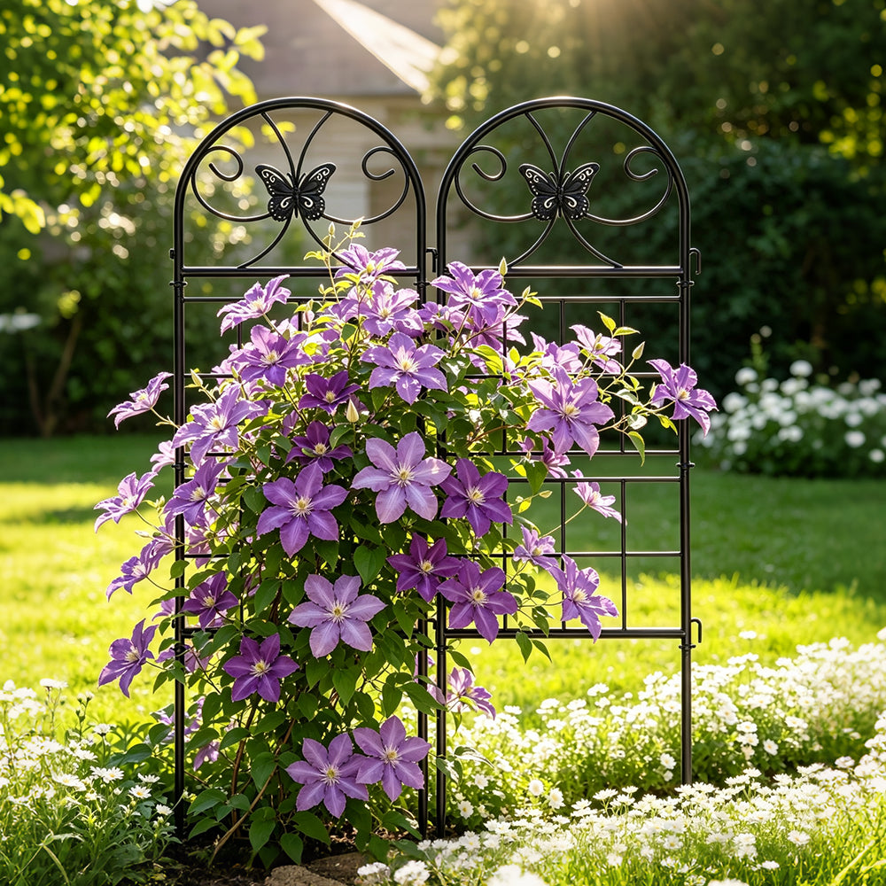 2 Pack Black Garden Trellis for Climbing Plants Outdoor 47” x 15.7” Climbing Rose Trellis Wrought Iron Trellis Ivy Cucumbers Decorative Metal Flat Trellis