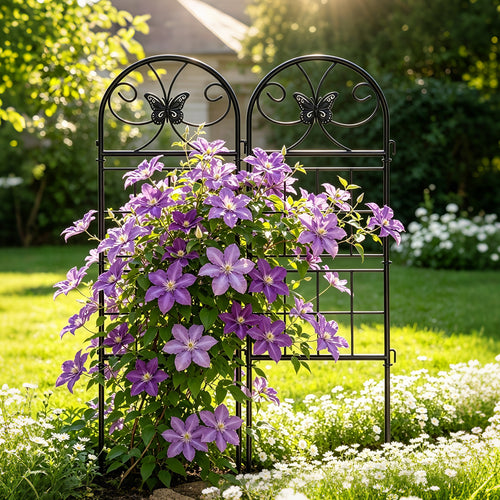 2 Pack Black Garden Trellis for Climbing Plants Outdoor 47” x 15.7” Climbing Rose Trellis Wrought Iron Trellis Ivy Cucumbers Decorative Metal Flat Trellis