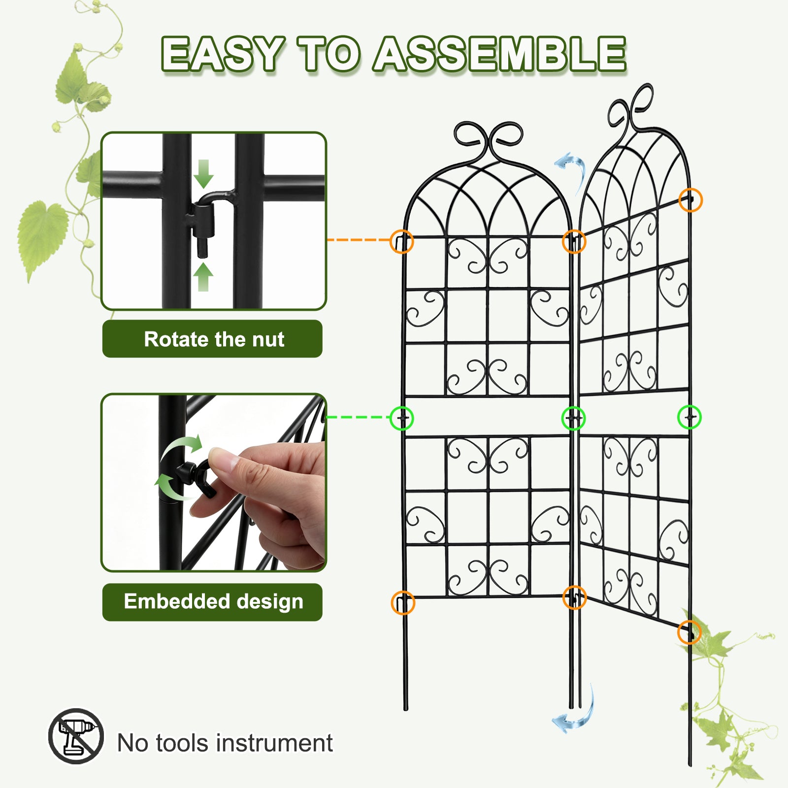 4 Pack 72x20in Rustic Iron Arch Decoration Garden Trellis with Black Metal Coating – Perfect for Supporting Climbing Plants Outdoor, Roses, Vines, Flowers, and Vegetables.