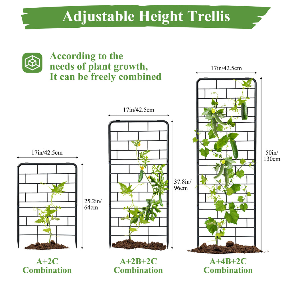 A-Frame Garden Trellis for Climbing Plants, 2 Pack 50" Heavy Duty Metal Tomato Trellis, Rustproof Steel Cucumber Trellis with Stakes, Foldable Plant Support for Raised Beds, Vegetables & Vines(Black)