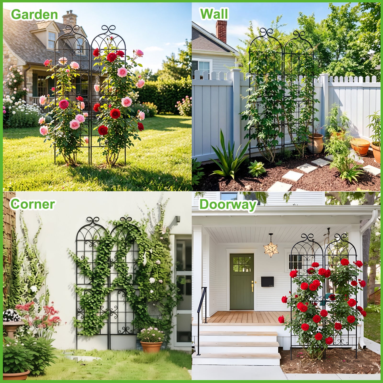 2 Pack 87.8x20in Rustic Iron Arch Decoration Garden Trellis with Black Metal Coating – Perfect for Supporting Climbing Plants Outdoor, Roses, Vines, Flowers, and Vegetables.