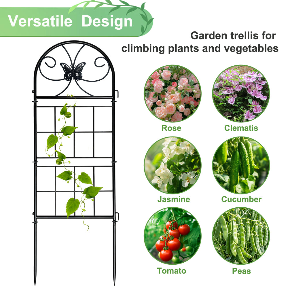 2 Pack Black Garden Trellis for Climbing Plants Outdoor 47” x 15.7” Climbing Rose Trellis Wrought Iron Trellis Ivy Cucumbers Decorative Metal Flat Trellis