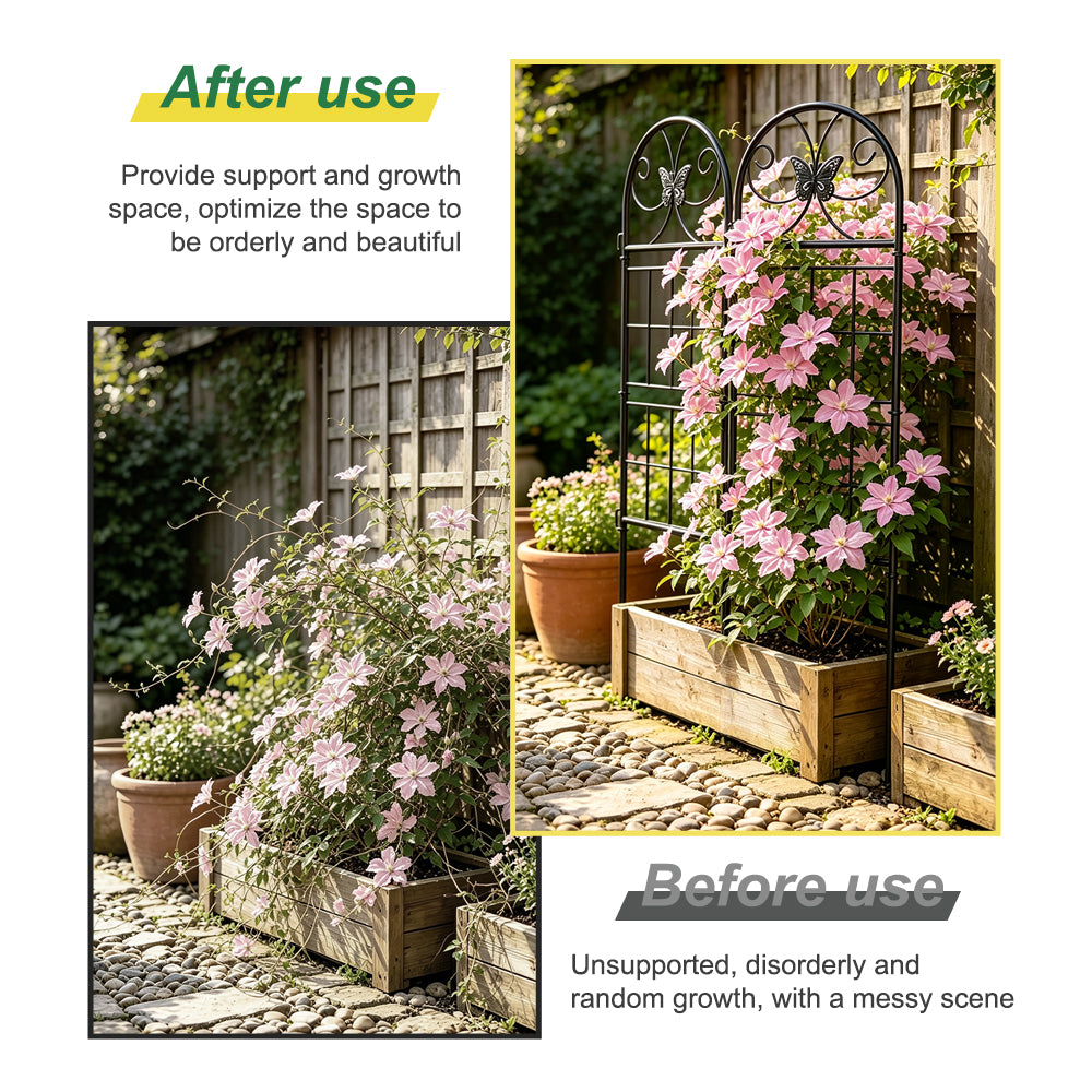 4 Pack Black Garden Trellis for Climbing Plants Outdoor 47” x 16” Climbing Rose Trellis Wrought Iron Trellis Ivy Cucumbers Decorative Metal Flat Trellis