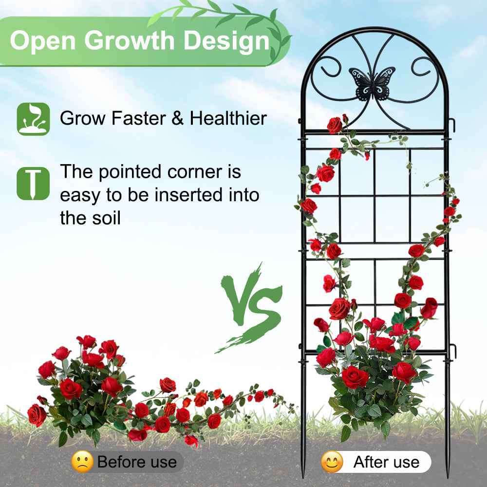 2 Pack Black Garden Trellis for Climbing Plants Outdoor 47” x 15.7” Climbing Rose Trellis Wrought Iron Trellis Ivy Cucumbers Decorative Metal Flat Trellis