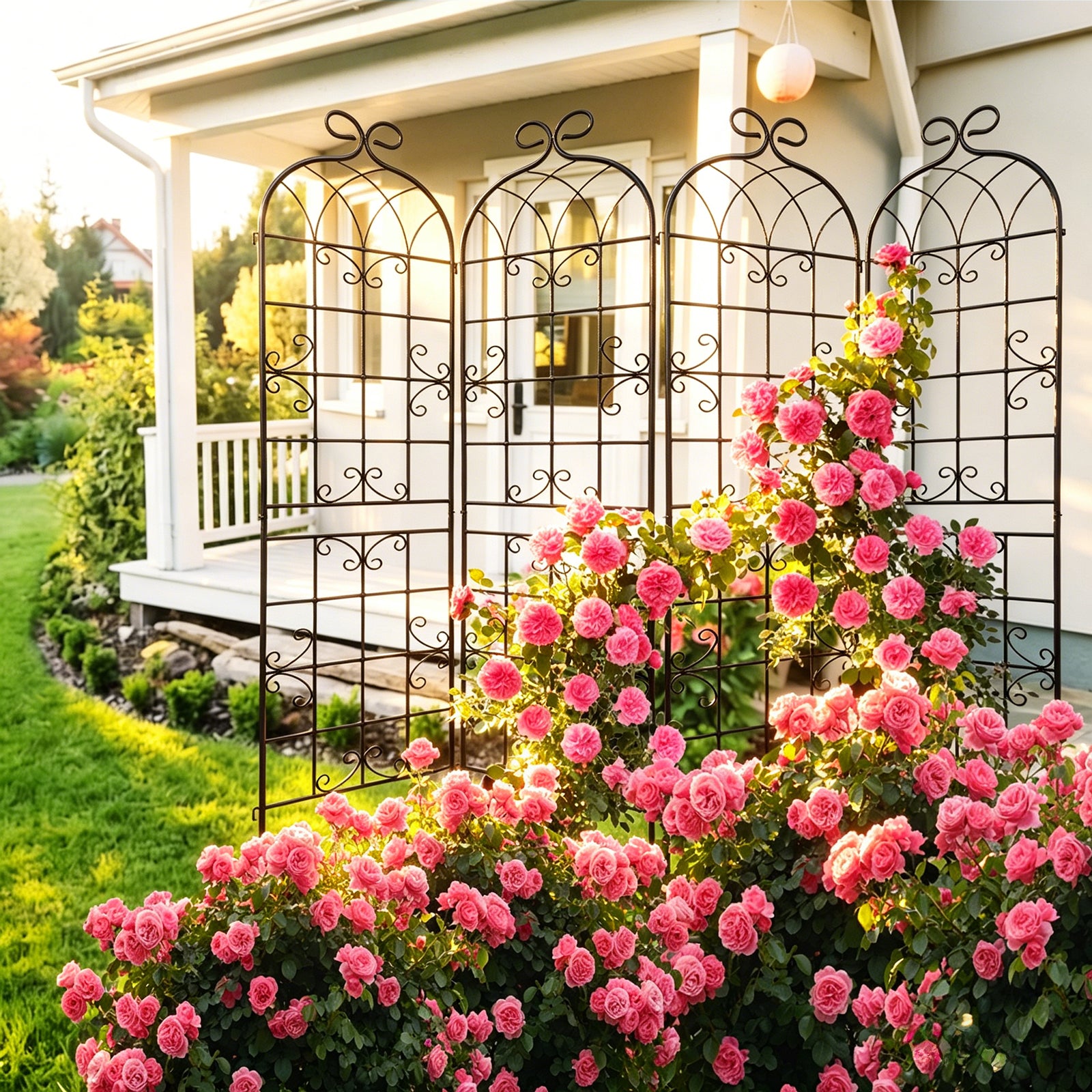 4 Pack 87.8" H x 20" W Metal Garden Trellis for Climbing Plants Outdoor, Black Lattice Panel, Sturdy Plant Support for Roses, Vines, Cucumbers & Vegetables