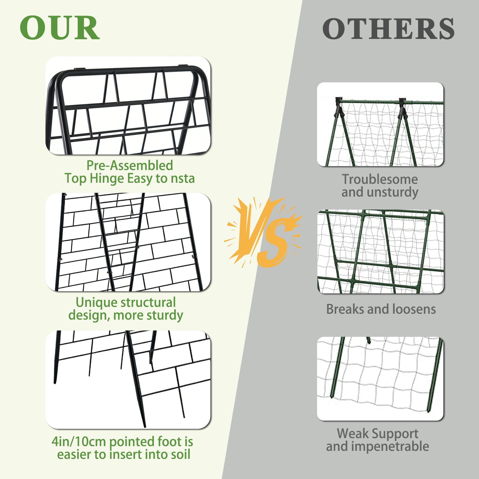 A-Frame Garden Trellis for Climbing Plants, 2 Pack 50" Heavy Duty Metal Tomato Trellis, Rustproof Steel Cucumber Trellis with Stakes, Foldable Plant Support for Raised Beds, Vegetables & Vines(Black)