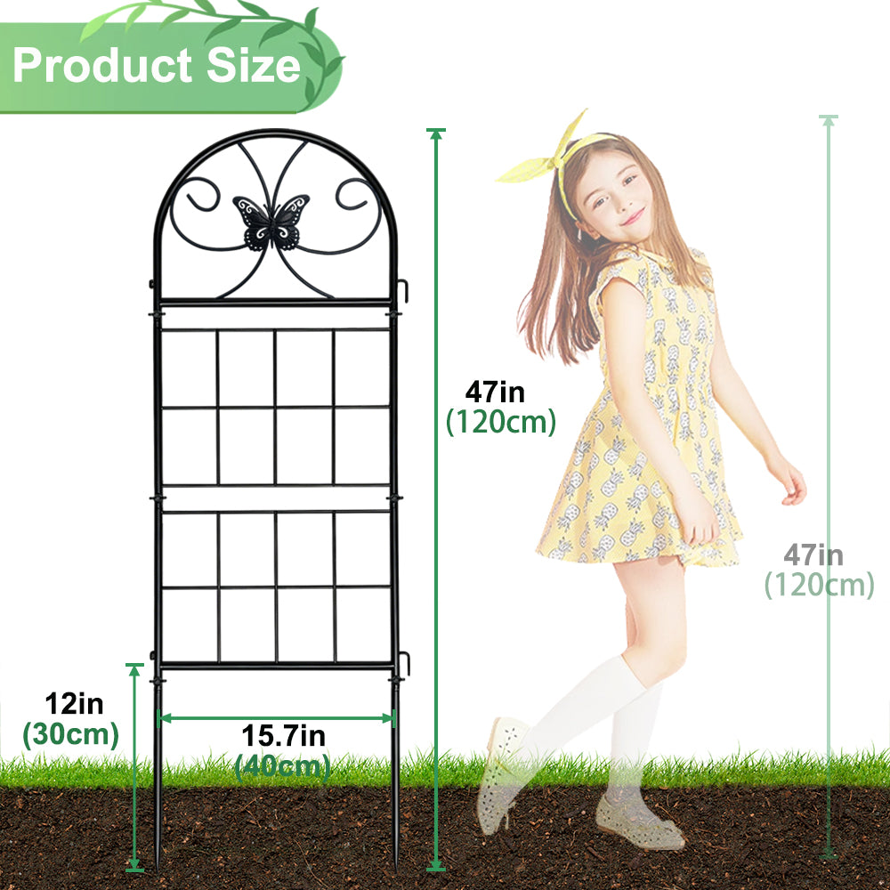 2 Pack Black Garden Trellis for Climbing Plants Outdoor 47” x 15.7” Climbing Rose Trellis Wrought Iron Trellis Ivy Cucumbers Decorative Metal Flat Trellis