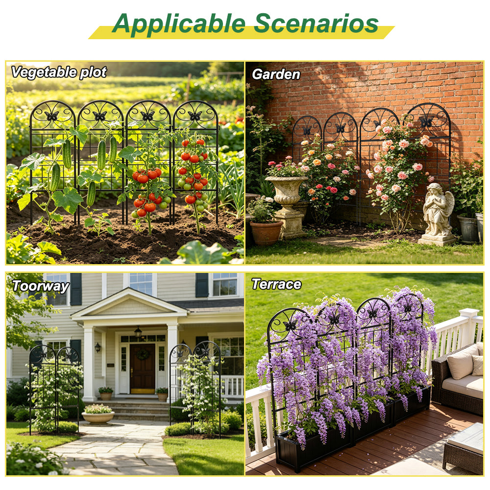 4 Pack Black Garden Trellis for Climbing Plants Outdoor 47” x 16” Climbing Rose Trellis Wrought Iron Trellis Ivy Cucumbers Decorative Metal Flat Trellis