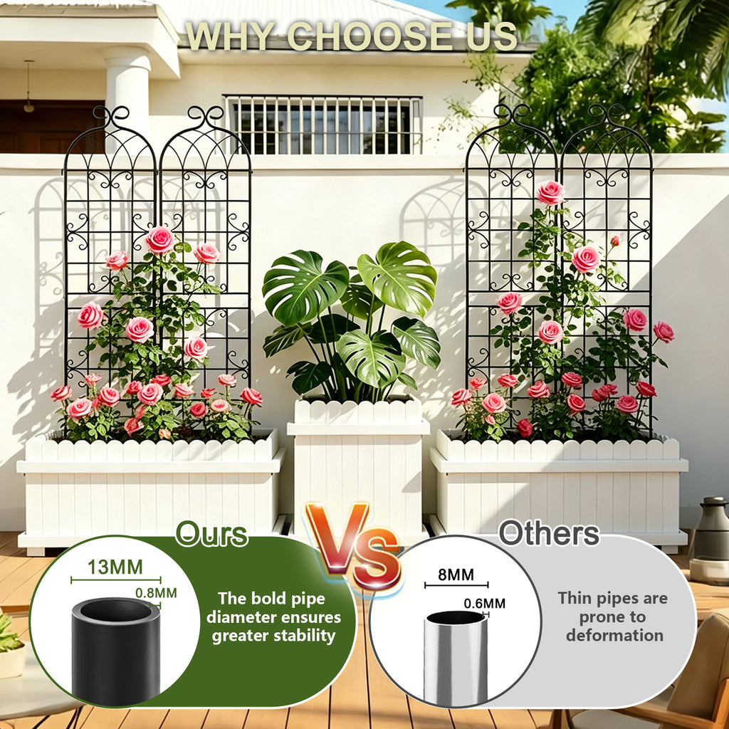4 Pack 87.8" H x 20" W Metal Garden Trellis for Climbing Plants Outdoor, Black Lattice Panel, Sturdy Plant Support for Roses, Vines, Cucumbers & Vegetables