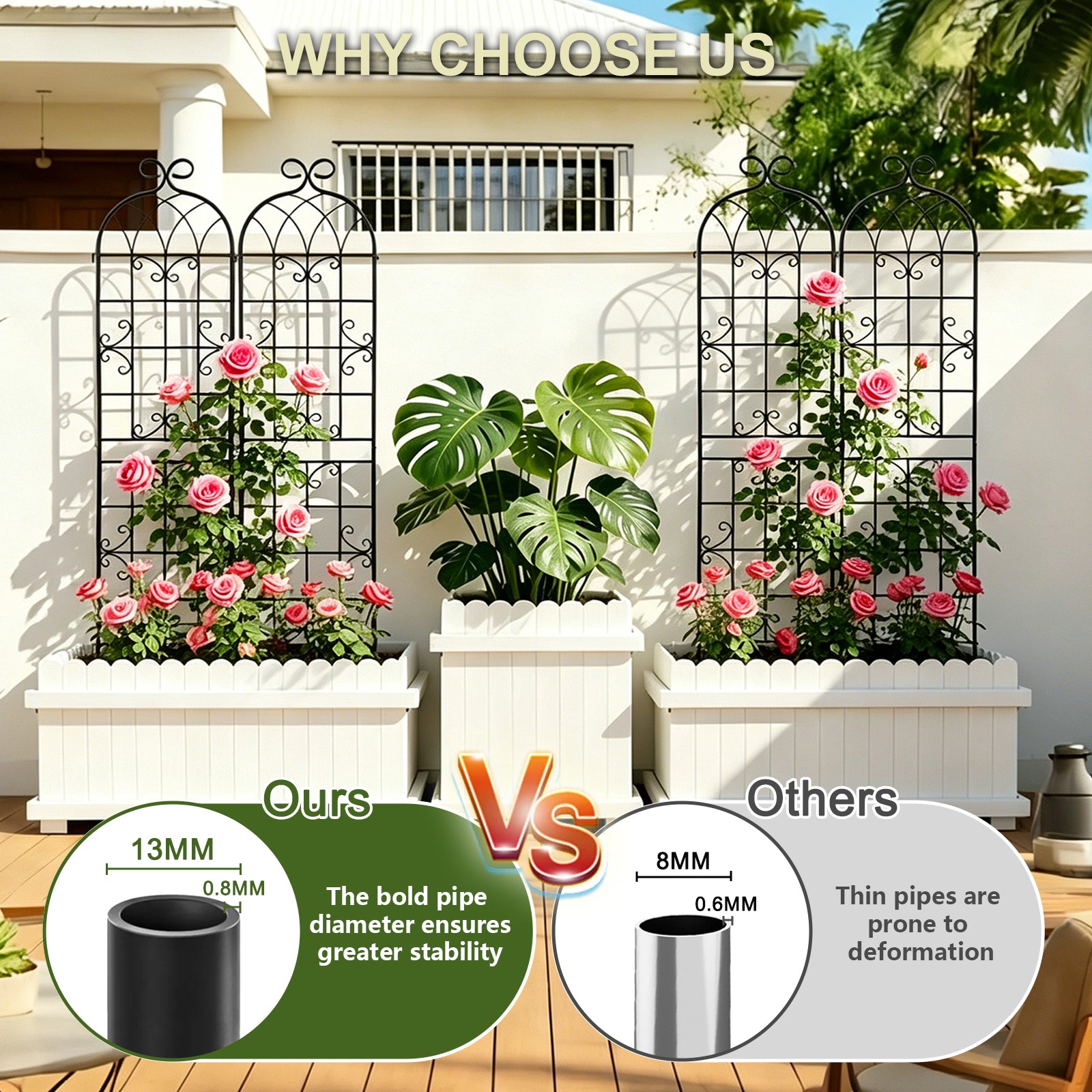 4 Pack 87.8" H x 20" W Metal Garden Trellis for Climbing Plants Outdoor, Black Lattice Panel, Sturdy Plant Support for Roses, Vines, Cucumbers & Vegetables