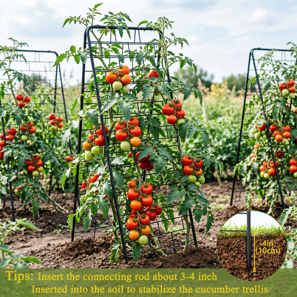 50"x17" A-Frame Cucumber Trellis for Raised Bed, Heavy Duty All-Metal Support for Climbing Plants, Cucumbers, Tomatoes & Beans, Easy Assembly, with Bonus Shears & Accessories, 1 Pack, Black,