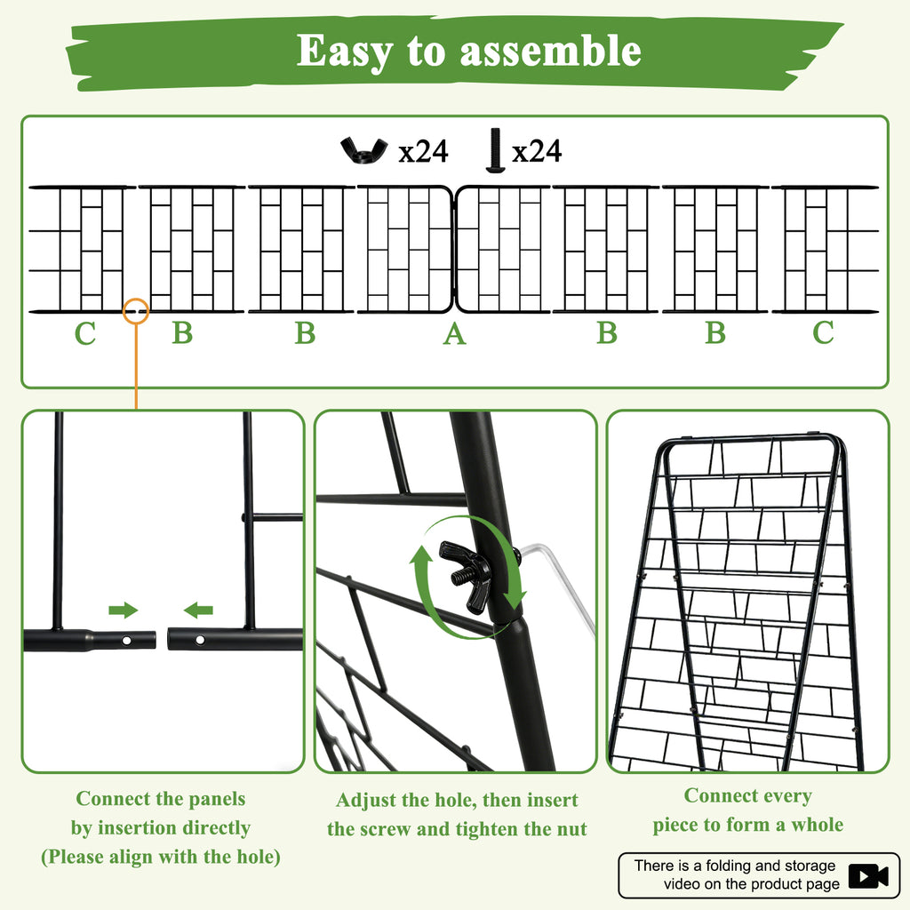 A-Frame Garden Trellis for Climbing Plants, 2 Pack 50" Heavy Duty Metal Tomato Trellis, Rustproof Steel Cucumber Trellis with Stakes, Foldable Plant Support for Raised Beds, Vegetables & Vines(Black)