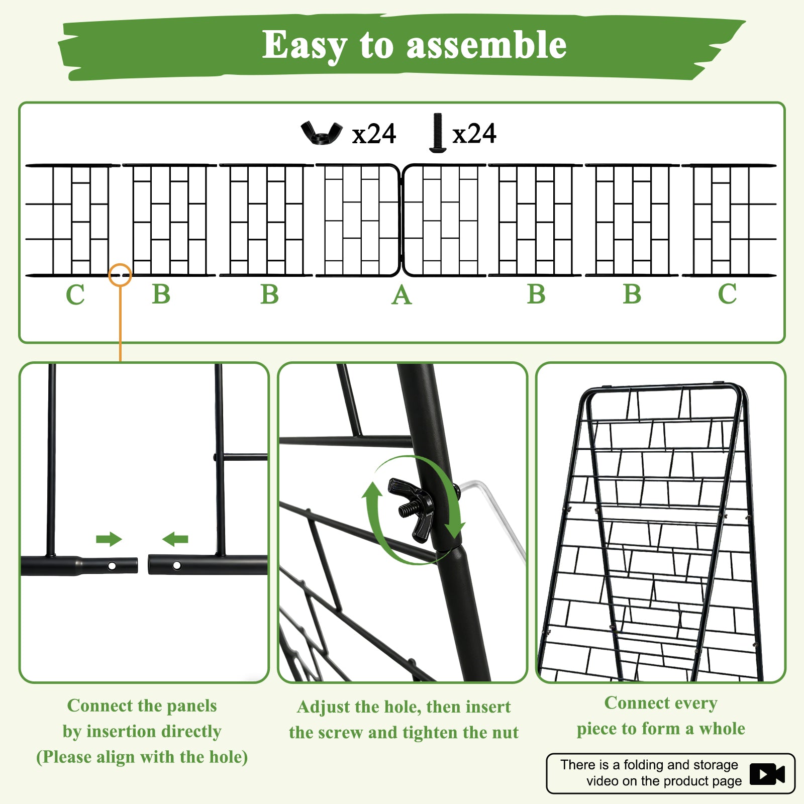 A-Frame Garden Trellis for Climbing Plants, 2 Pack 50" Heavy Duty Metal Tomato Trellis, Rustproof Steel Cucumber Trellis with Stakes, Foldable Plant Support for Raised Beds, Vegetables & Vines(Black)