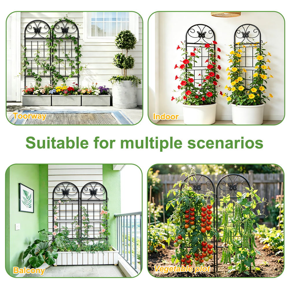 2 Pack Black Garden Trellis for Climbing Plants Outdoor 47” x 15.7” Climbing Rose Trellis Wrought Iron Trellis Ivy Cucumbers Decorative Metal Flat Trellis