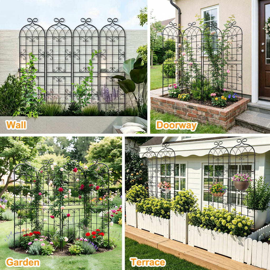 4 Pack 87.8" H x 20" W Metal Garden Trellis for Climbing Plants Outdoor, Black Lattice Panel, Sturdy Plant Support for Roses, Vines, Cucumbers & Vegetables