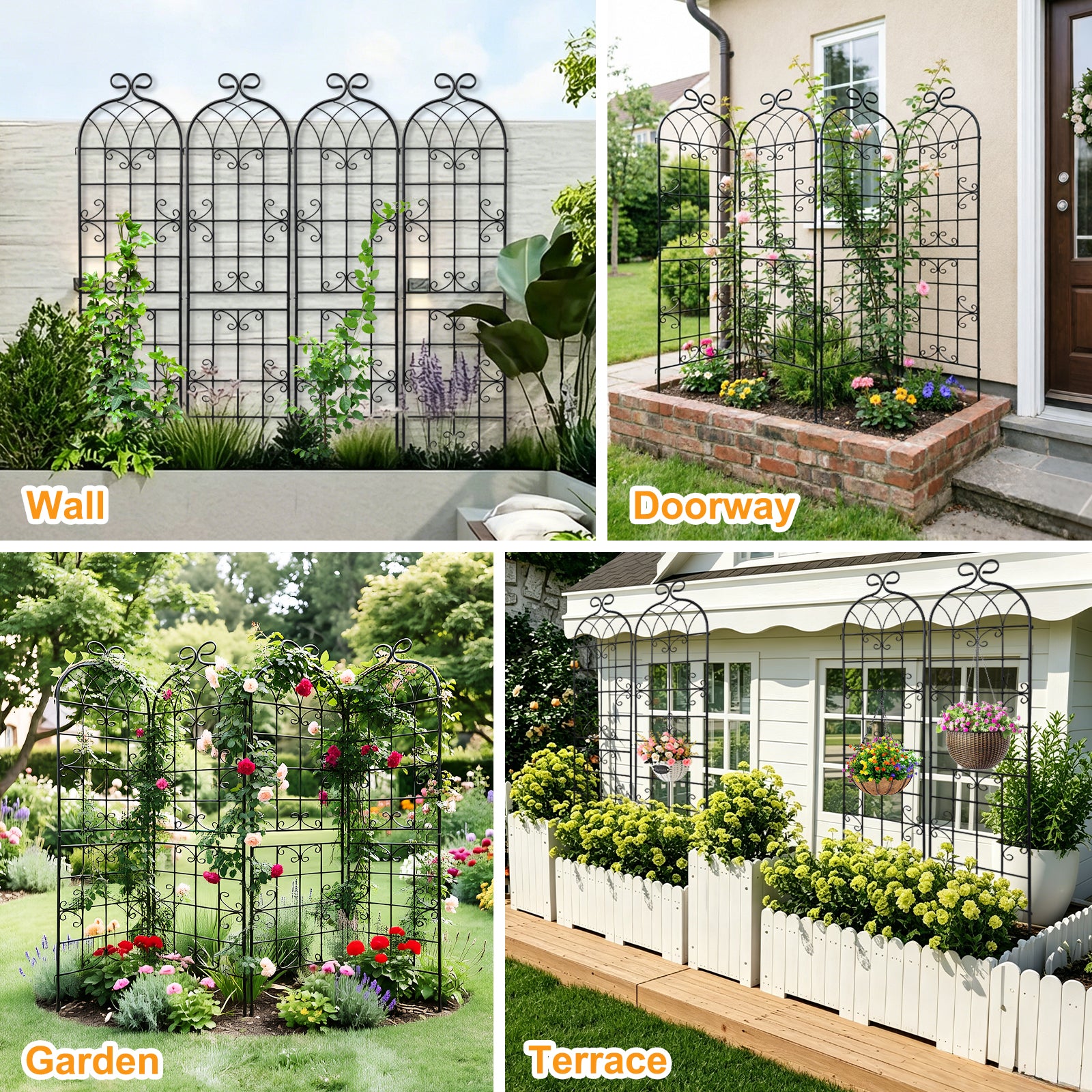 4 Pack 87.8" H x 20" W Metal Garden Trellis for Climbing Plants Outdoor, Black Lattice Panel, Sturdy Plant Support for Roses, Vines, Cucumbers & Vegetables