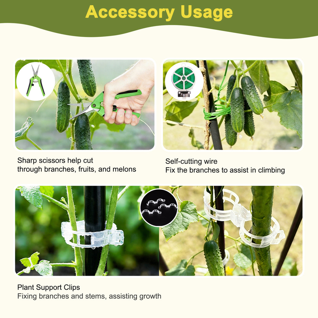 50"x17" A-Frame Cucumber Trellis for Raised Bed, Heavy Duty All-Metal Support for Climbing Plants, Cucumbers, Tomatoes & Beans, Easy Assembly, with Bonus Shears & Accessories, 1 Pack, Black,