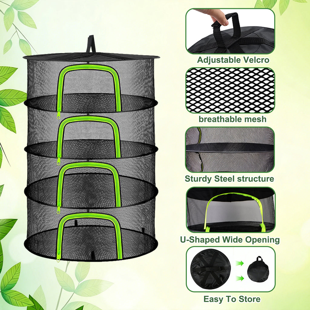 (4 Layers-23.62'') Herb Drying Rack, Hanging Mesh Net, Foldable Plant Drying Rack With U-Shaped Zipper, Garden Trimming Shears and Hooks, For Drying Herbs Plants, Fruits, Seafood, Clothing