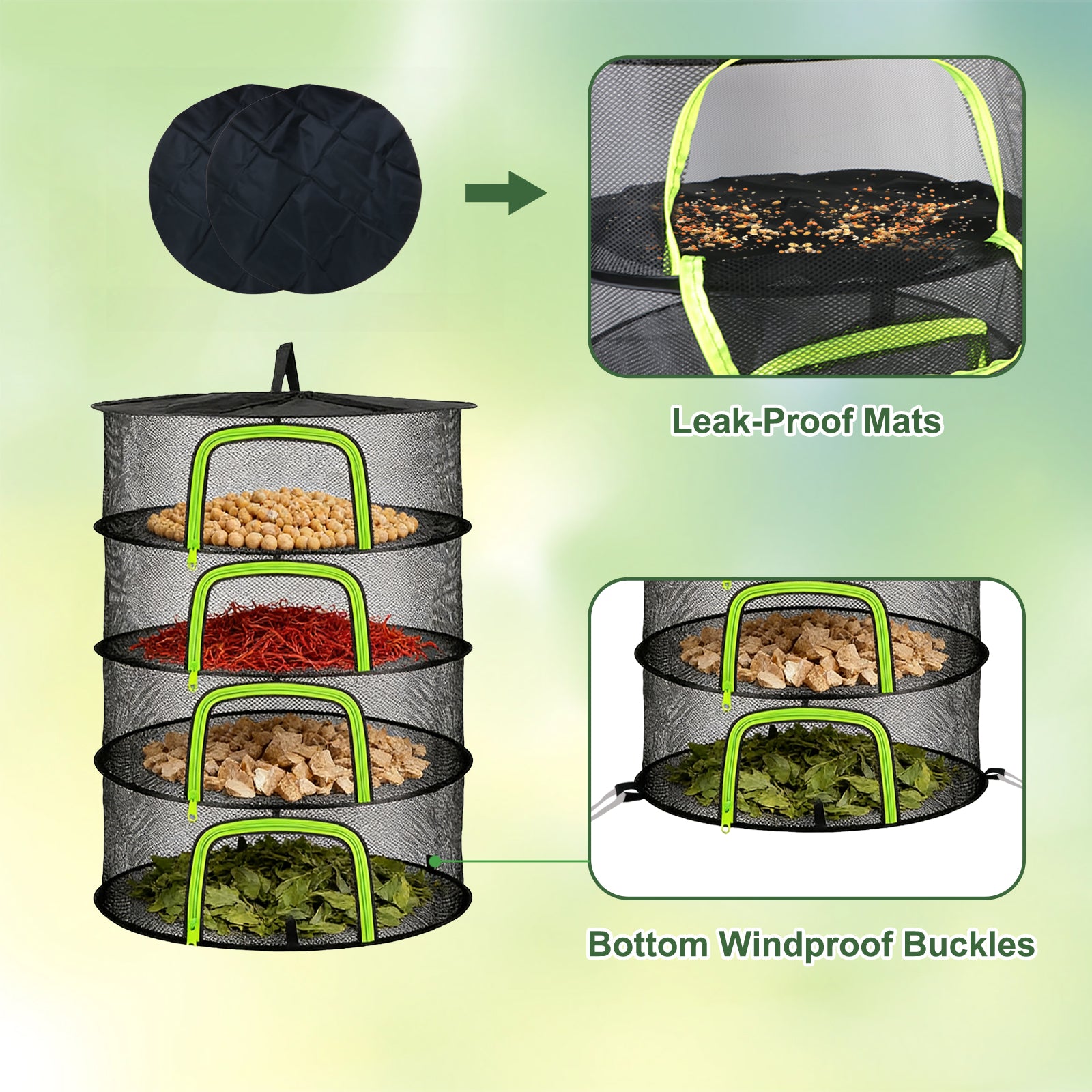 (4 Layers-23.62'') Herb Drying Rack, Hanging Mesh Net, Foldable Plant Drying Rack With U-Shaped Zipper, Garden Trimming Shears and Hooks, For Drying Herbs Plants, Fruits, Seafood, Clothing