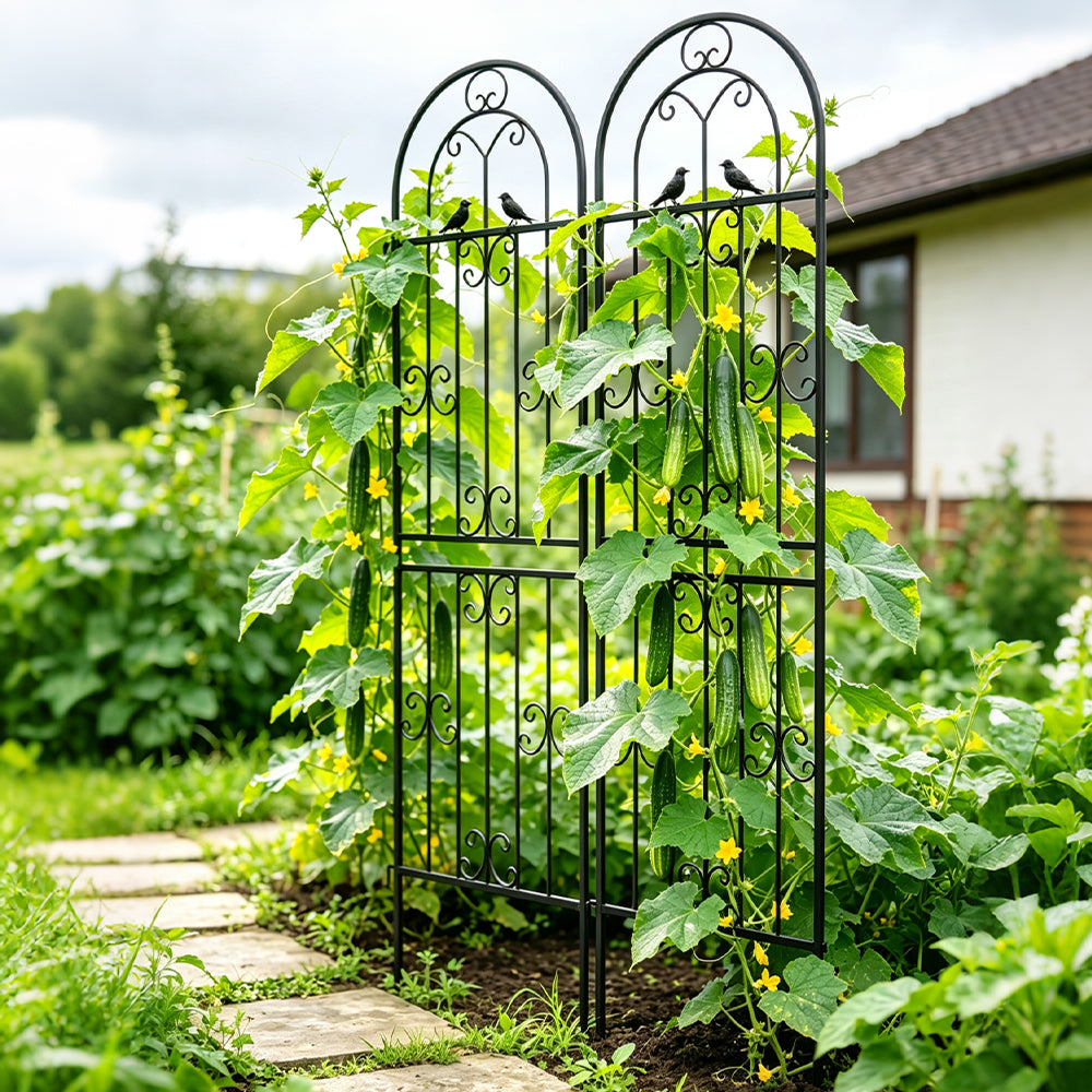 2 Pack 86.7" H x 19.7" W Metal Garden Trellis for Climbing Plants Outdoor, Black Lattice Panel, Sturdy Plant Support for Roses, Vines, Cucumbers & Vegetables