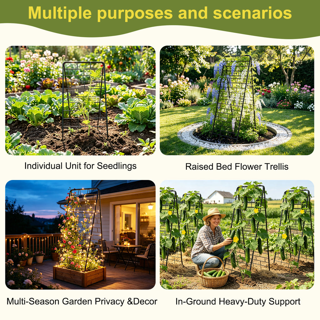50"x17" A-Frame Cucumber Trellis for Raised Bed, Heavy Duty All-Metal Support for Climbing Plants, Cucumbers, Tomatoes & Beans, Easy Assembly, with Bonus Shears & Accessories, 1 Pack, Black,