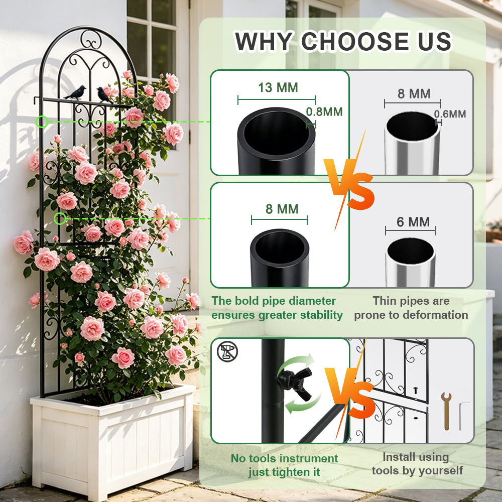2 Pack 86.7" H x 19.7" W Metal Garden Trellis for Climbing Plants Outdoor, Black Lattice Panel, Sturdy Plant Support for Roses, Vines, Cucumbers & Vegetables