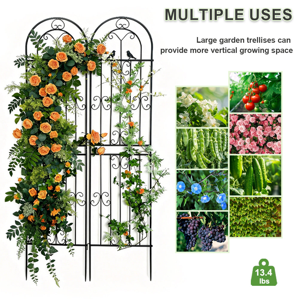 2 Pack 86.7" H x 19.7" W Metal Garden Trellis for Climbing Plants Outdoor, Black Lattice Panel, Sturdy Plant Support for Roses, Vines, Cucumbers & Vegetables