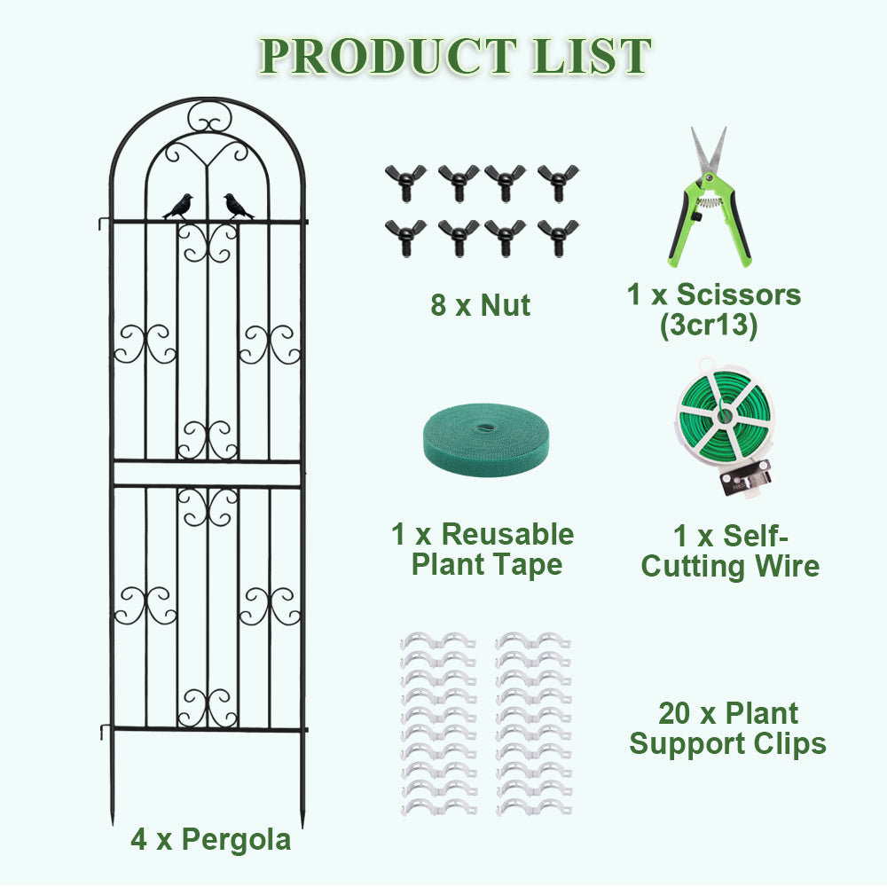 Metal Garden Trellis, 86.7" H x 19.7" W Black Coated Wire Lattice Panel, Sturdy Plant Support for Climbing Roses Vines Cucumbers Vegetables Outdoor Patio Yard (4 Packs)
