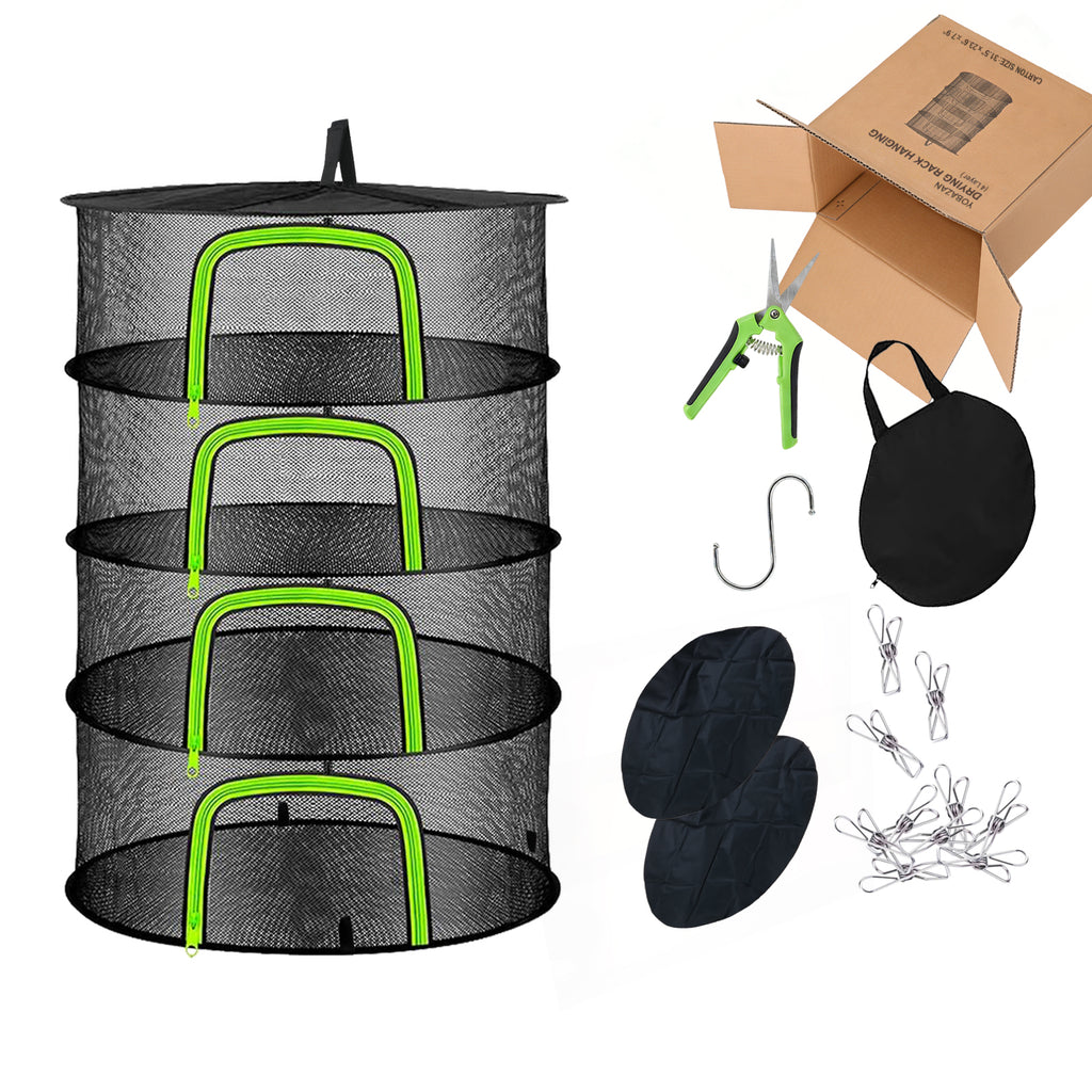(4 Layers-23.62'') Herb Drying Rack, Hanging Mesh Net, Foldable Plant Drying Rack With U-Shaped Zipper, Garden Trimming Shears and Hooks, For Drying Herbs Plants, Fruits, Seafood, Clothing