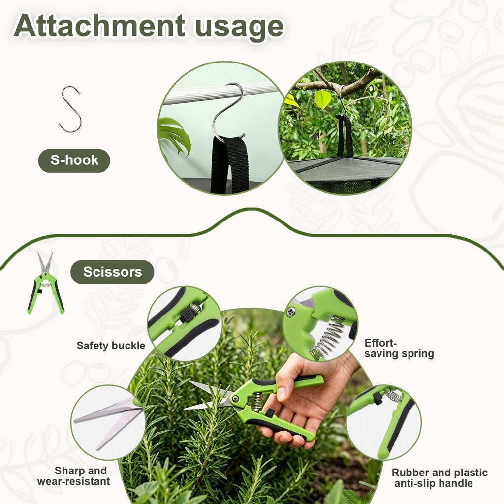(6 Layers-23.62'') Herb Drying Rack, Hanging Mesh Net, Foldable Plant Drying Rack With U-Shaped Zipper, Garden Trimming Shears and Hooks, For Drying Herbs Plants, Fruits, Seafood, Clothing