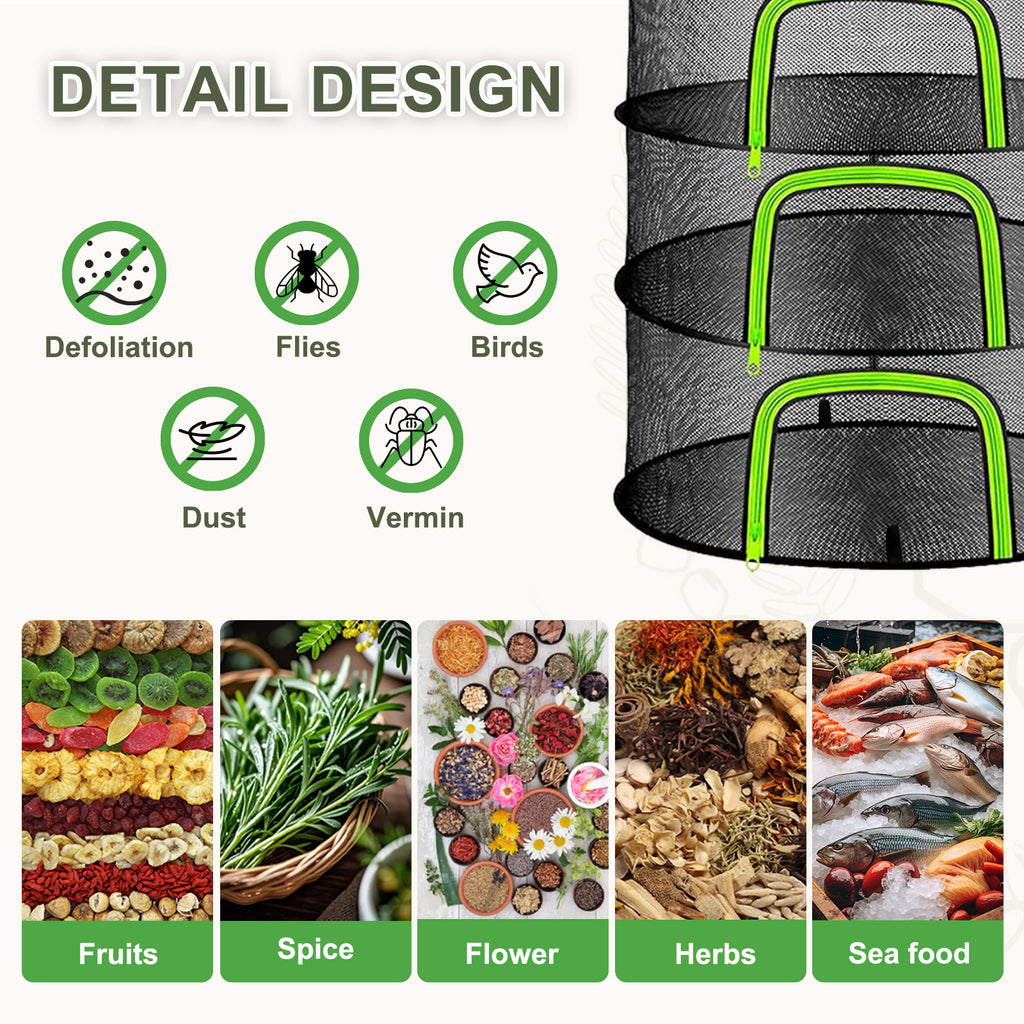 (6 Layers-23.62'') Herb Drying Rack, Hanging Mesh Net, Foldable Plant Drying Rack With U-Shaped Zipper, Garden Trimming Shears and Hooks, For Drying Herbs Plants, Fruits, Seafood, Clothing