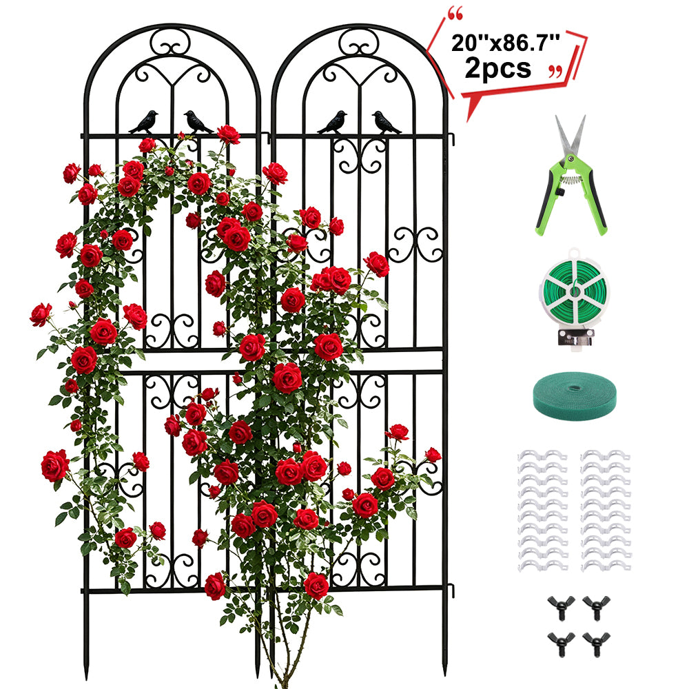 2 Pack 86.7" H x 19.7" W Metal Garden Trellis for Climbing Plants Outdoor, Black Lattice Panel, Sturdy Plant Support for Roses, Vines, Cucumbers & Vegetables