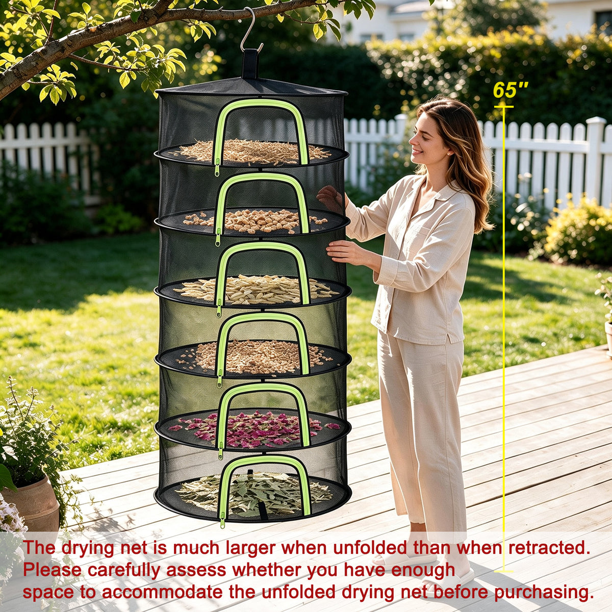 (6 Layers-23.62'') Herb Drying Rack, Hanging Mesh Net, Foldable Plant Drying Rack With U-Shaped Zipper, Garden Trimming Shears and Hooks, For Drying Herbs Plants, Fruits, Seafood, Clothing