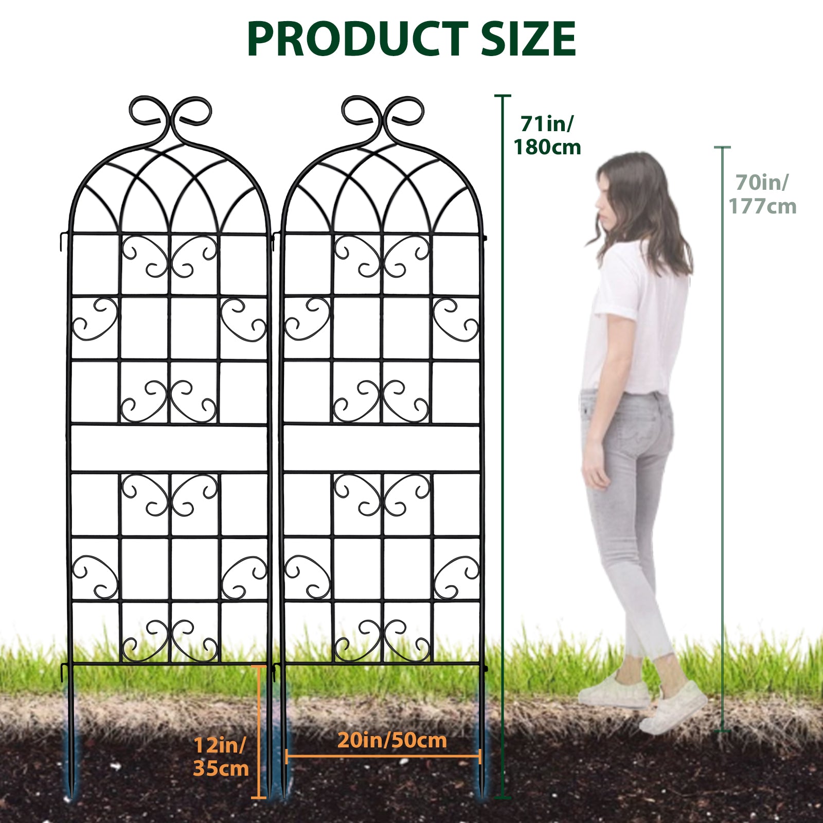 2 Pack 71" x 20" Metal Garden Trellis for Climbing Plants Outdoor, Heavy Duty Plant,Perfect for Climbing Roses, Clematis, Honeysuckle, Cucumbers, Pole Beans, Grape Vines and Flowering & Vines