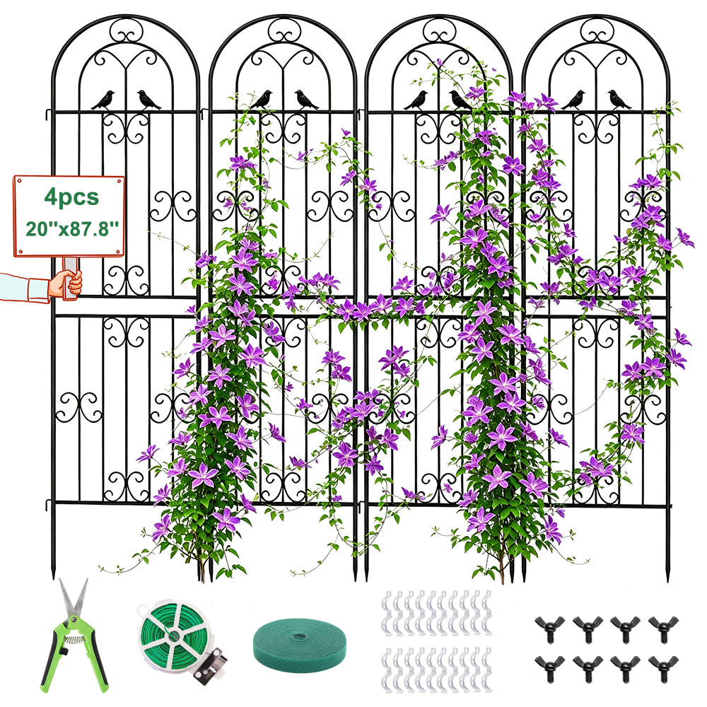 Metal Garden Trellis, 86.7" H x 19.7" W Black Coated Wire Lattice Panel, Sturdy Plant Support for Climbing Roses Vines Cucumbers Vegetables Outdoor Patio Yard (4 Packs)