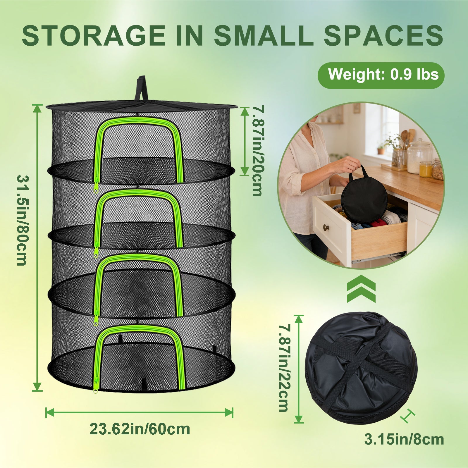 (4 Layers-23.62'') Herb Drying Rack, Hanging Mesh Net, Foldable Plant Drying Rack With U-Shaped Zipper, Garden Trimming Shears and Hooks, For Drying Herbs Plants, Fruits, Seafood, Clothing