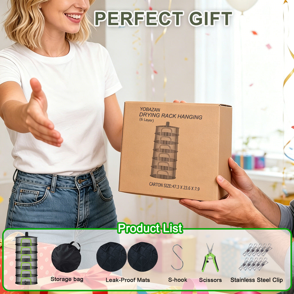 (6 Layers-23.62'') Herb Drying Rack, Hanging Mesh Net, Foldable Plant Drying Rack With U-Shaped Zipper, Garden Trimming Shears and Hooks, For Drying Herbs Plants, Fruits, Seafood, Clothing