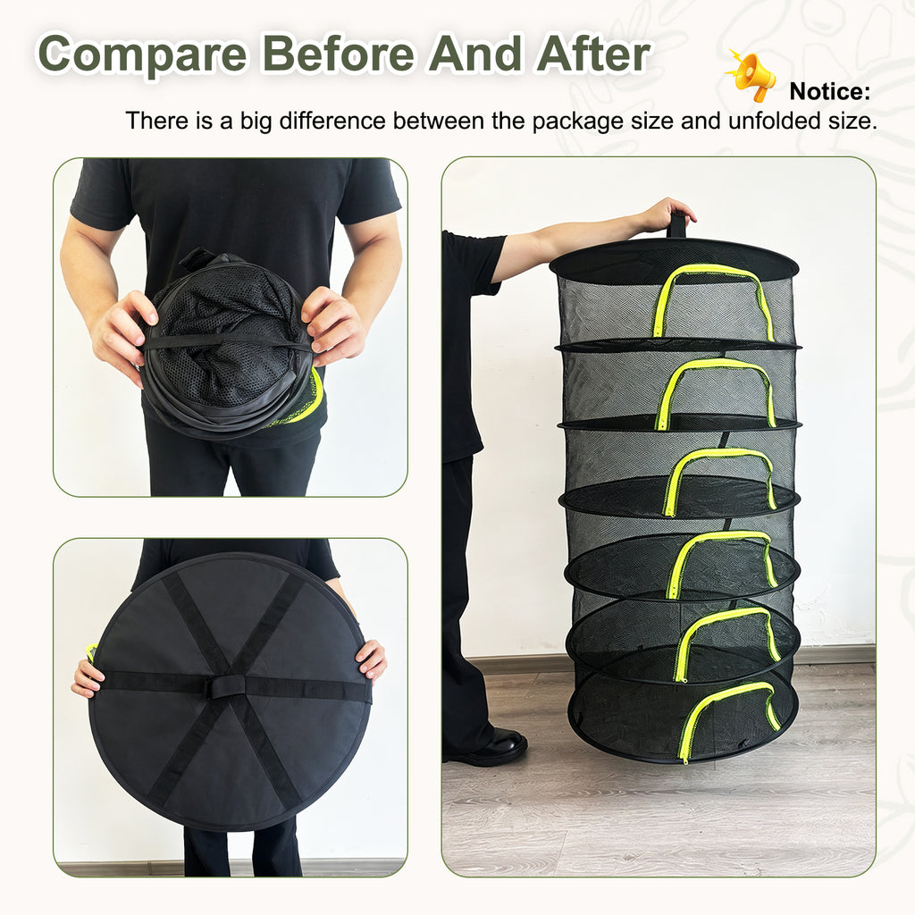 (6 Layers-23.62'') Herb Drying Rack, Hanging Mesh Net, Foldable Plant Drying Rack With U-Shaped Zipper, Garden Trimming Shears and Hooks, For Drying Herbs Plants, Fruits, Seafood, Clothing
