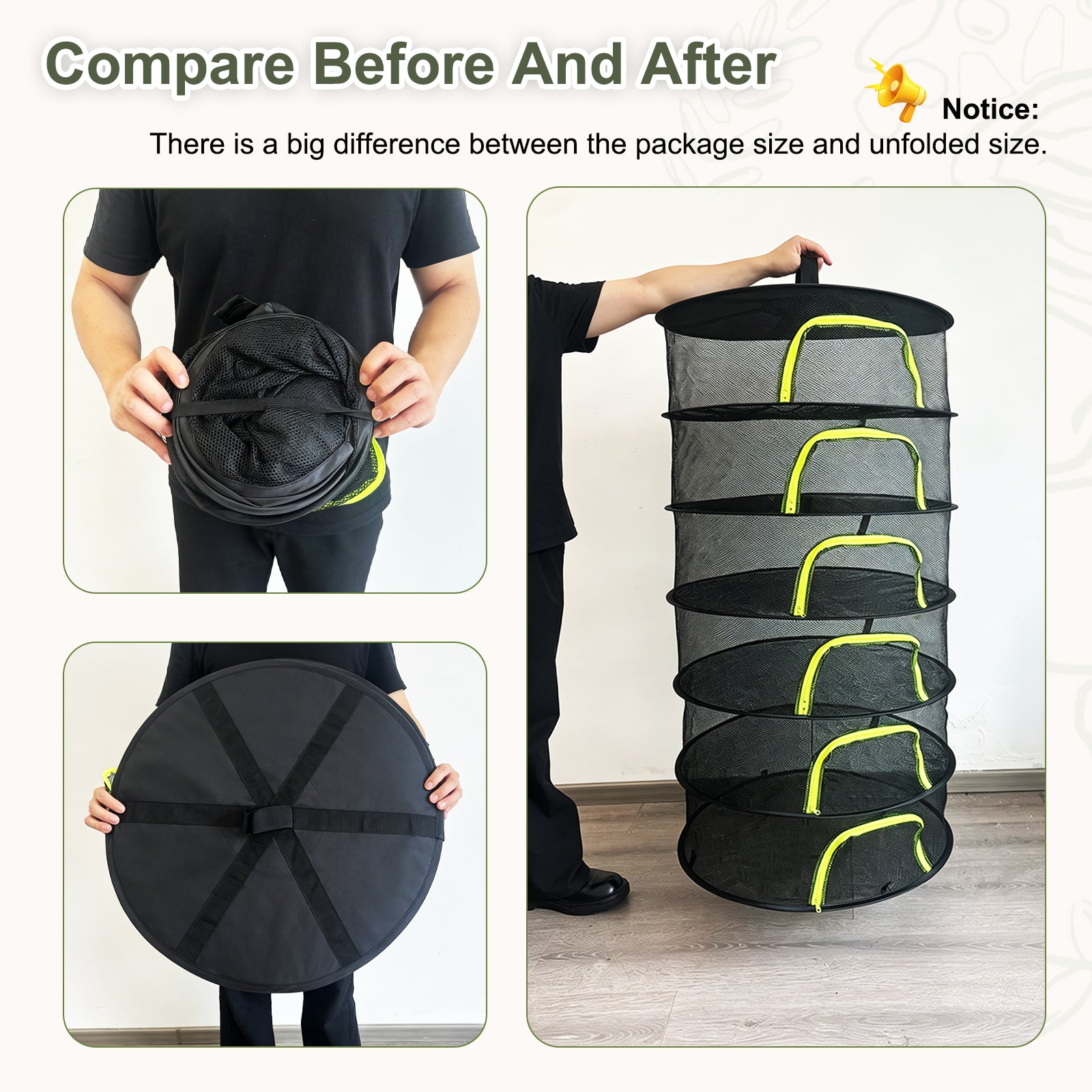 (6 Layers-23.62'') Herb Drying Rack, Hanging Mesh Net, Foldable Plant Drying Rack With U-Shaped Zipper, Garden Trimming Shears and Hooks, For Drying Herbs Plants, Fruits, Seafood, Clothing