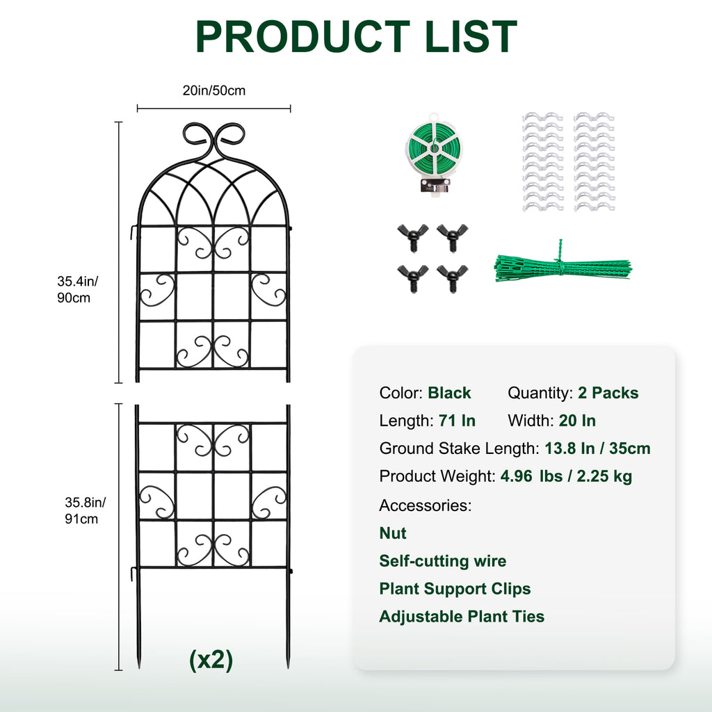 2 Pack 71" x 20" Metal Garden Trellis for Climbing Plants Outdoor, Heavy Duty Plant,Perfect for Climbing Roses, Clematis, Honeysuckle, Cucumbers, Pole Beans, Grape Vines and Flowering & Vines