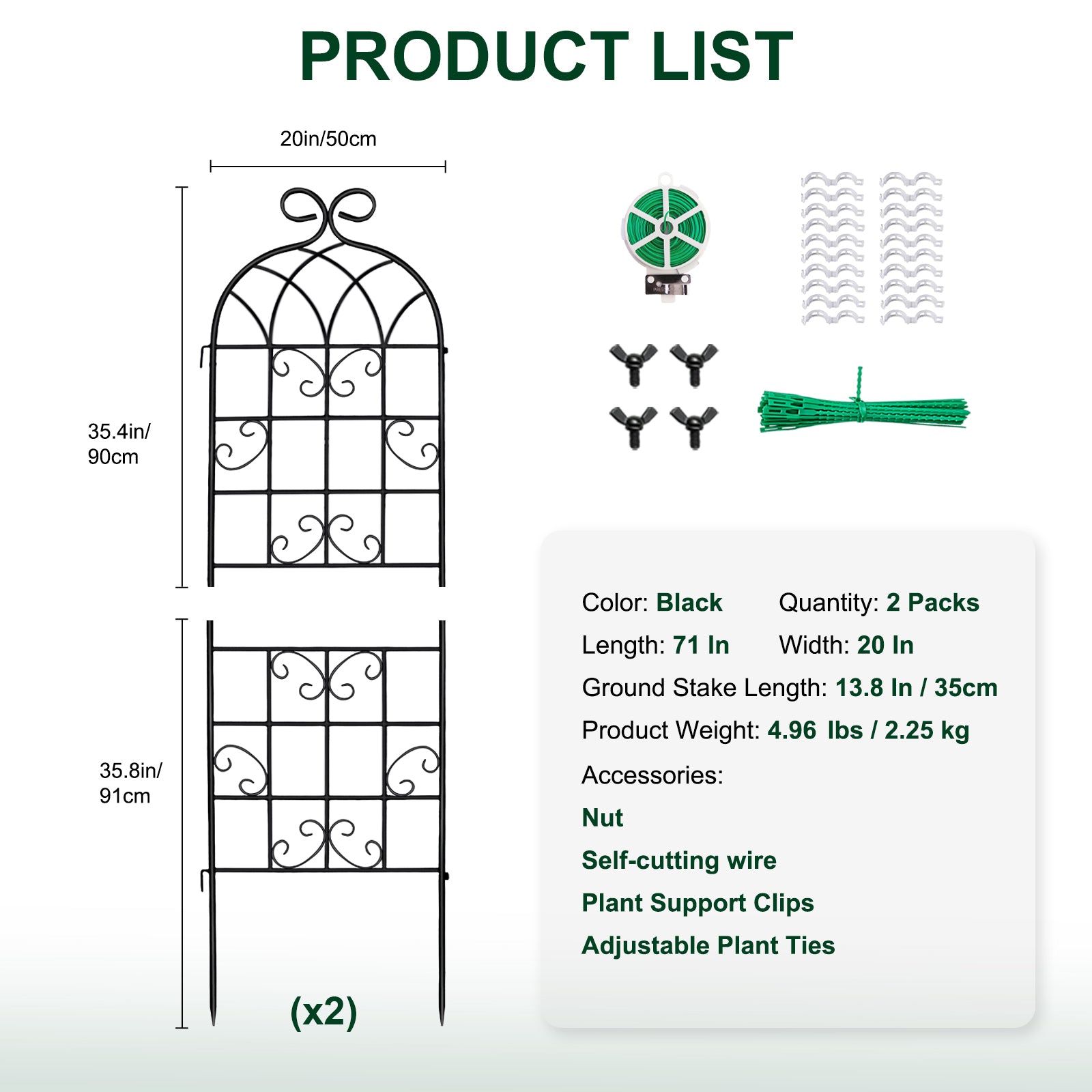 2 Pack 71" x 20" Metal Garden Trellis for Climbing Plants Outdoor, Heavy Duty Plant,Perfect for Climbing Roses, Clematis, Honeysuckle, Cucumbers, Pole Beans, Grape Vines and Flowering & Vines